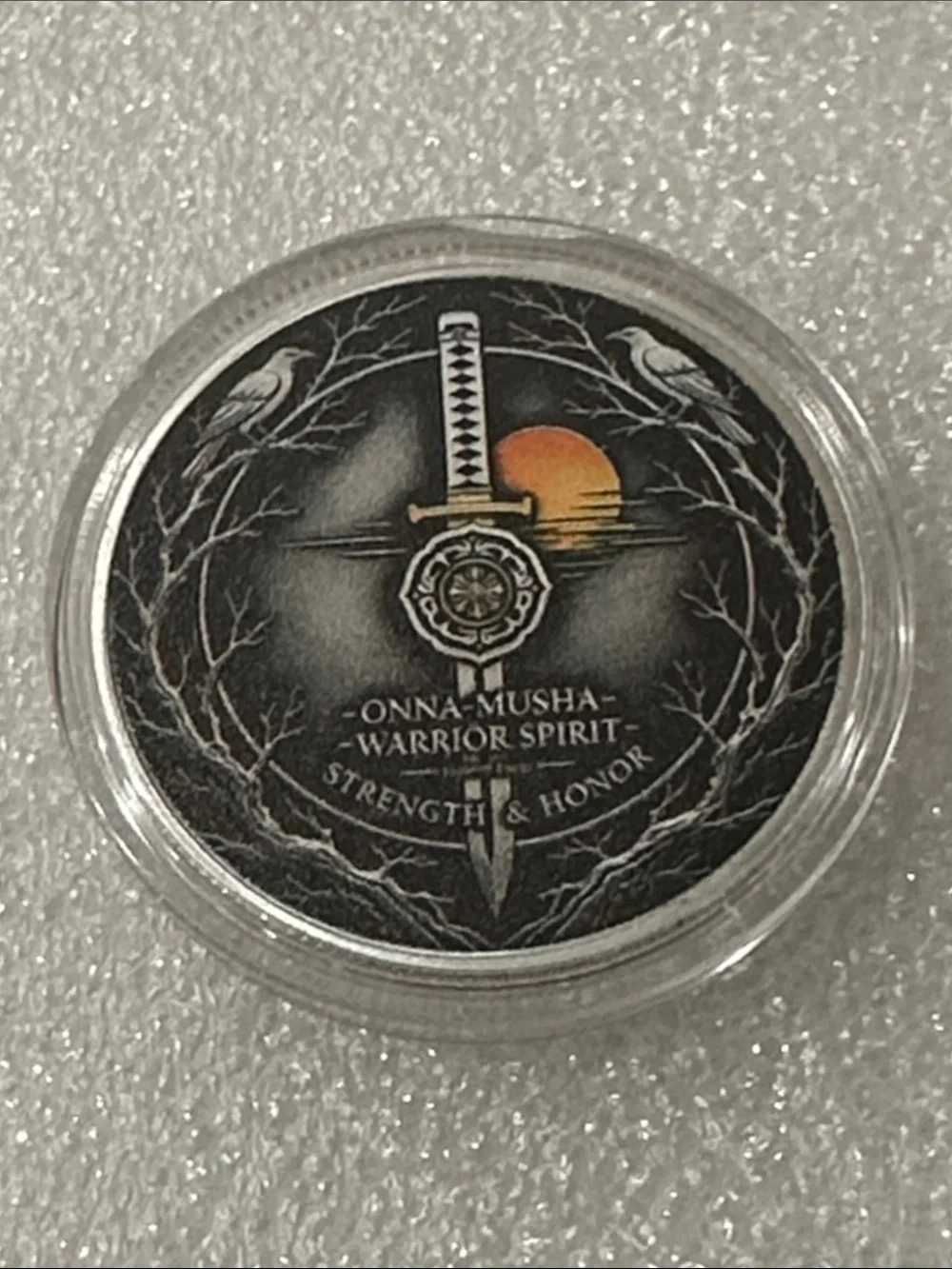 Samurai Art Coin Display - Black and Red Sunset Design